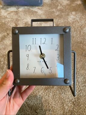Rae Dunn Square Metal Frame Clock in Gray and White